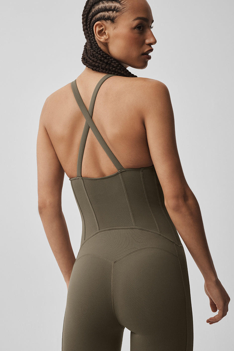 Alo Yoga Airbrush Sparks Fly Corset Onesie - Olive Tree