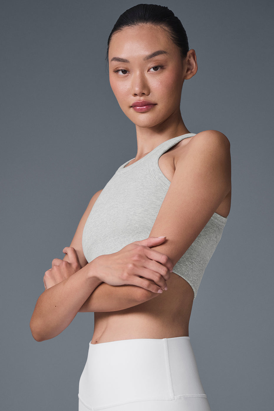 Alo Yoga Seamless Delight High Neck Bra - Athletic Heather Grey