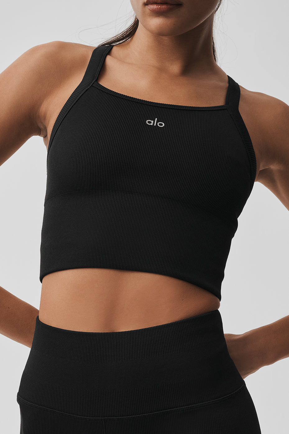 Alo Yoga Seamless Ribbed Favorite Bra Tank - Black