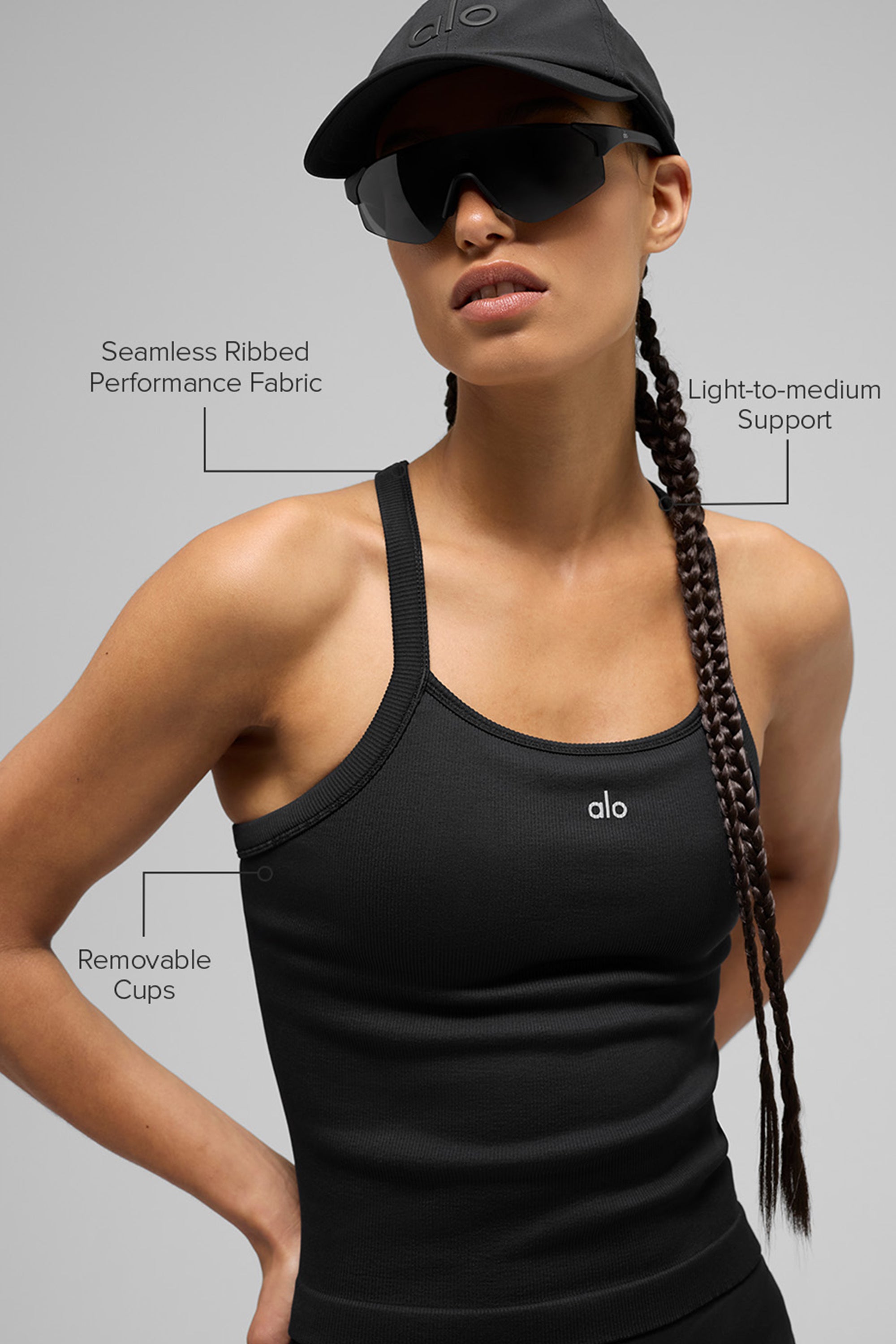 Alo Yoga Seamless Ribbed Favorite Full Length Bra Tank - Black