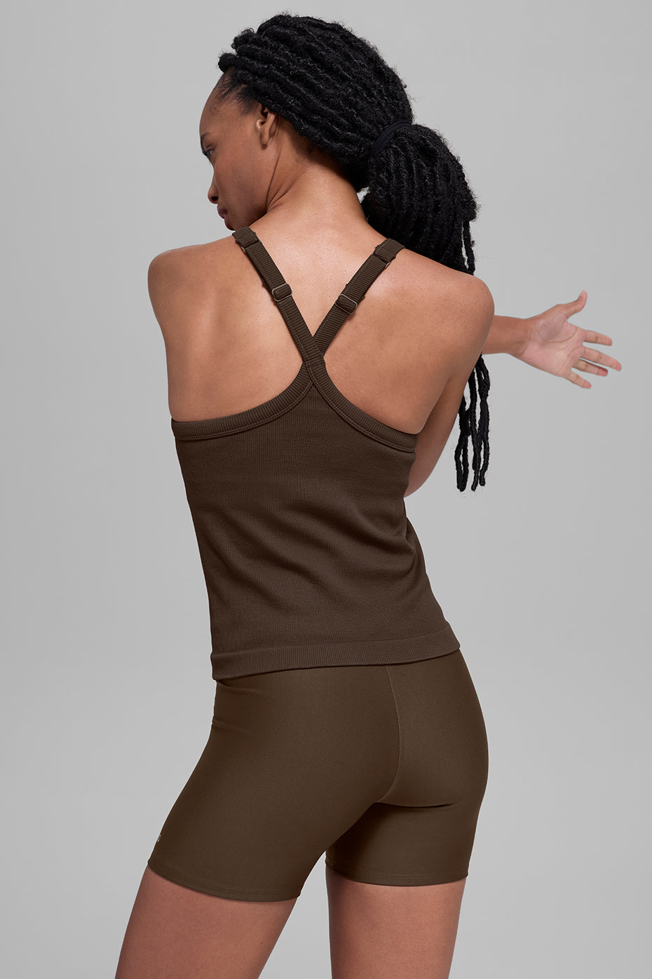 Alo Yoga Seamless Ribbed Favorite Full Length Bra Tank - Espresso
