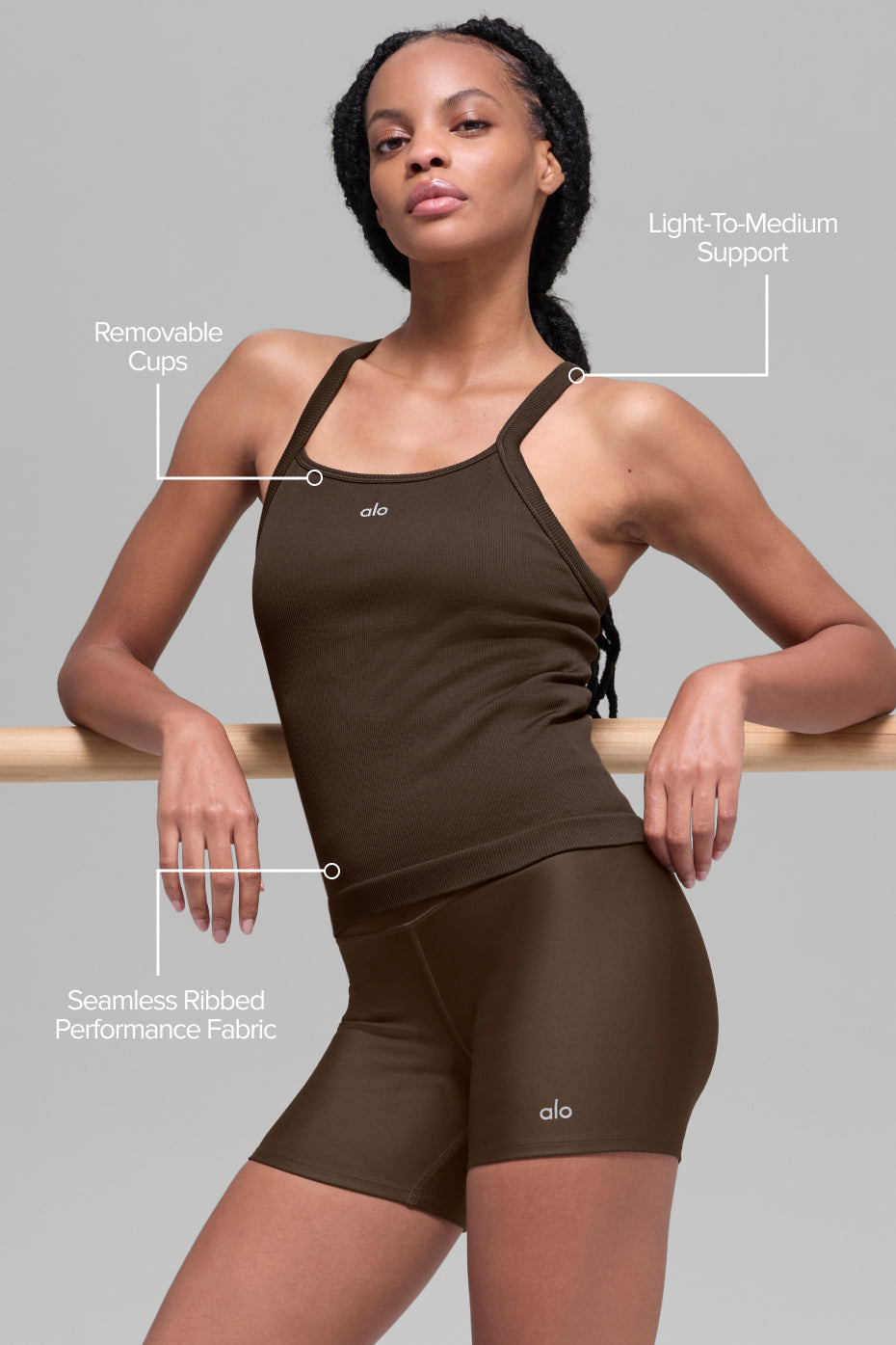 Alo Yoga Seamless Ribbed Favorite Full Length Bra Tank - Espresso