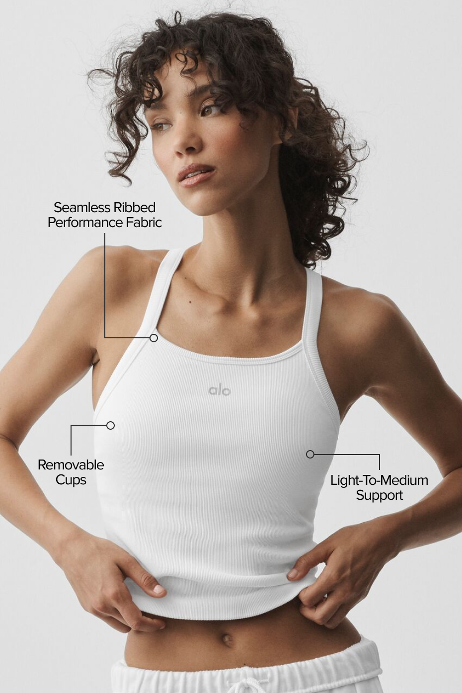Alo Yoga Seamless Ribbed Favorite Full Length Bra Tank - White