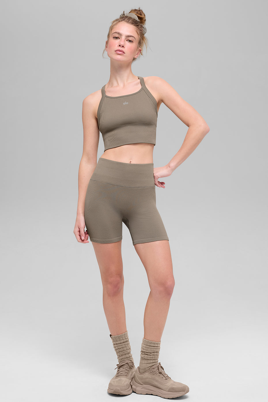 Alo Yoga Seamless Ribbed Favorite Bra Tank - Light Cocoa