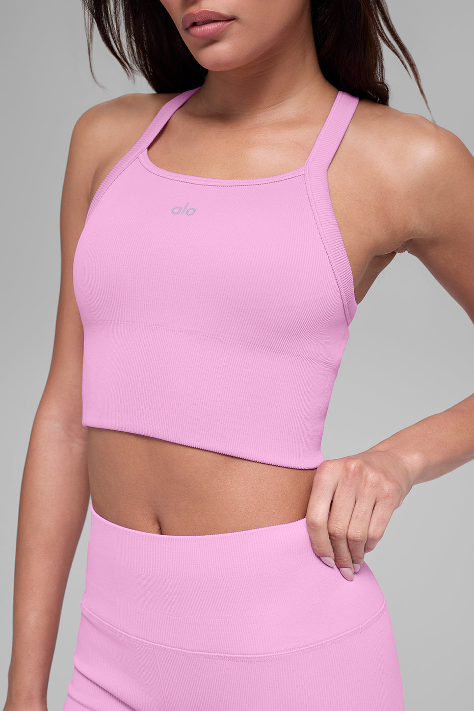 Alo Yoga Seamless Ribbed Favorite Bra Tank - Candy Heart Pink