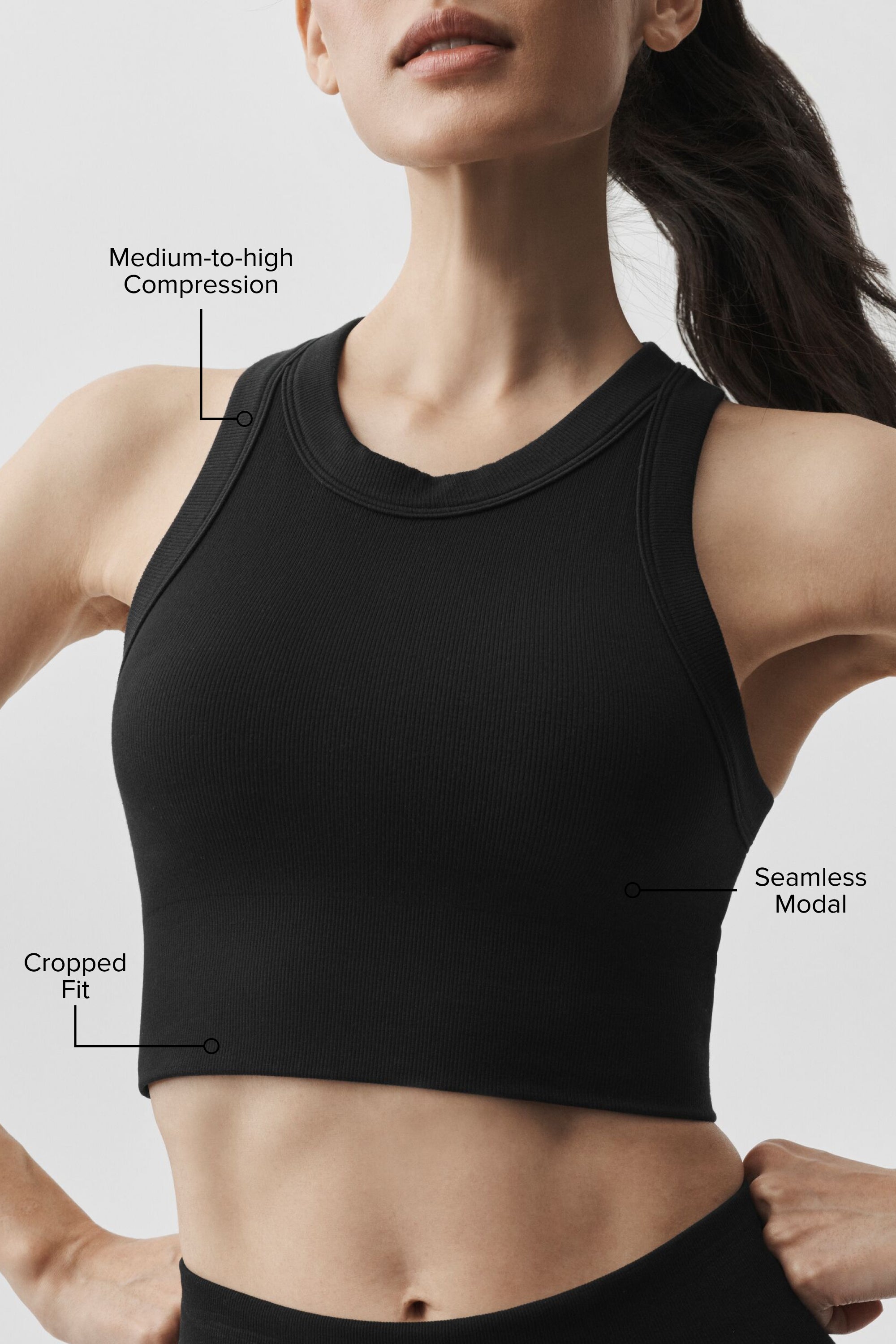 Alo Yoga Seamless Modal Ribbed High Neck Delight Bra - Black