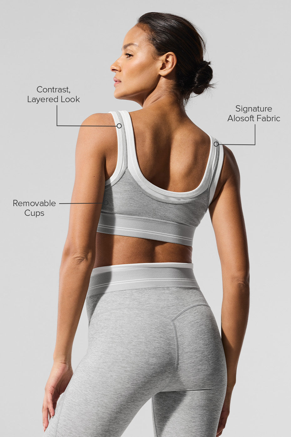 Alo Yoga Alosoft Better Together Bra - Athletic Heather Grey/White
