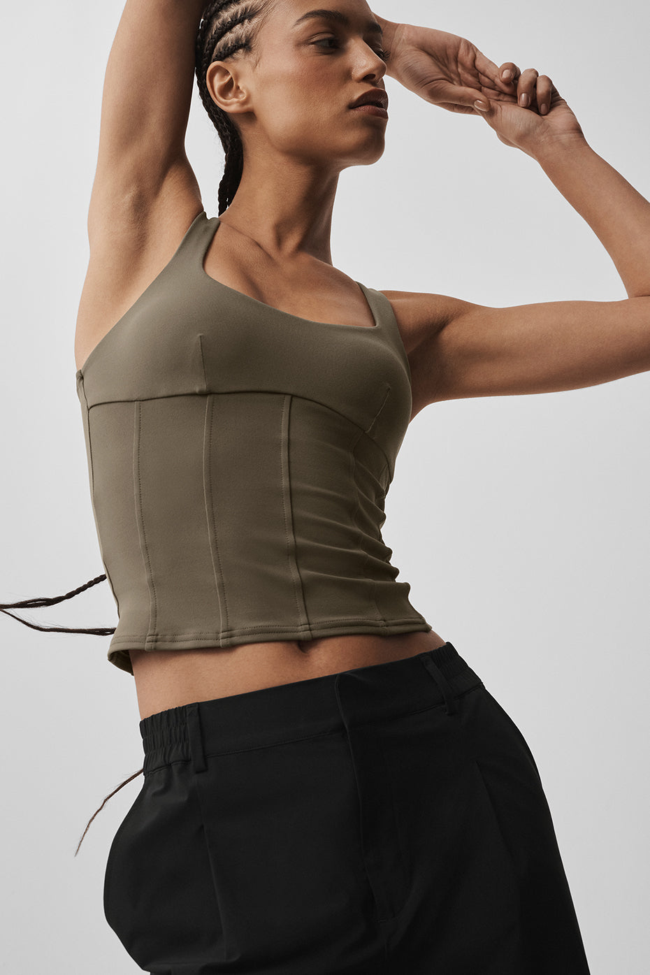 Alo Yoga Airbrush Sparks Fly Corset Tank - Olive Tree