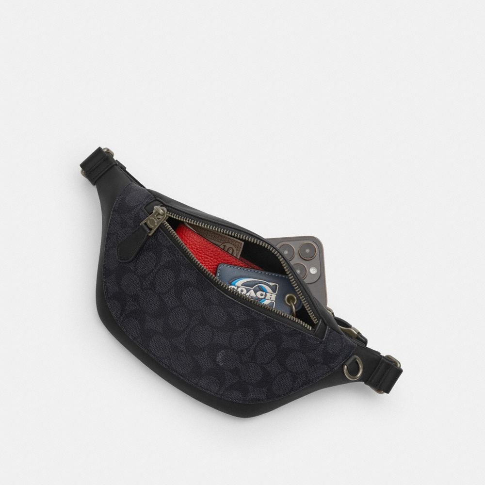Coach Warren Mini Belt Bag In Signature Canvas Gunmetal Charcoal Black