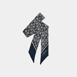 Coach Textured Signature Print Silk Skinny Scarf Midnight Navy