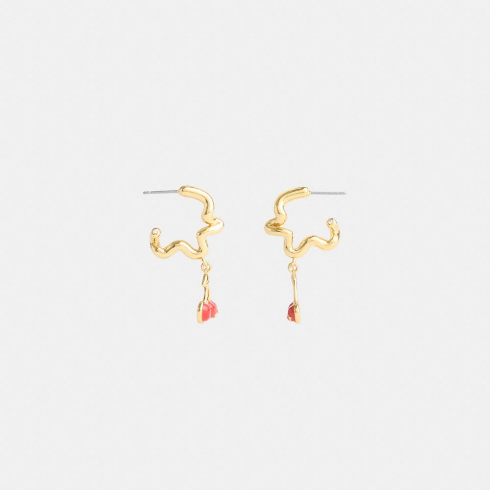 Coach Cherry Wavy Huggie Earrings Gold Red