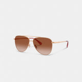 Coach C Hardware Metal Pilot Sunglasses Rose Gold Brown Rose Grad