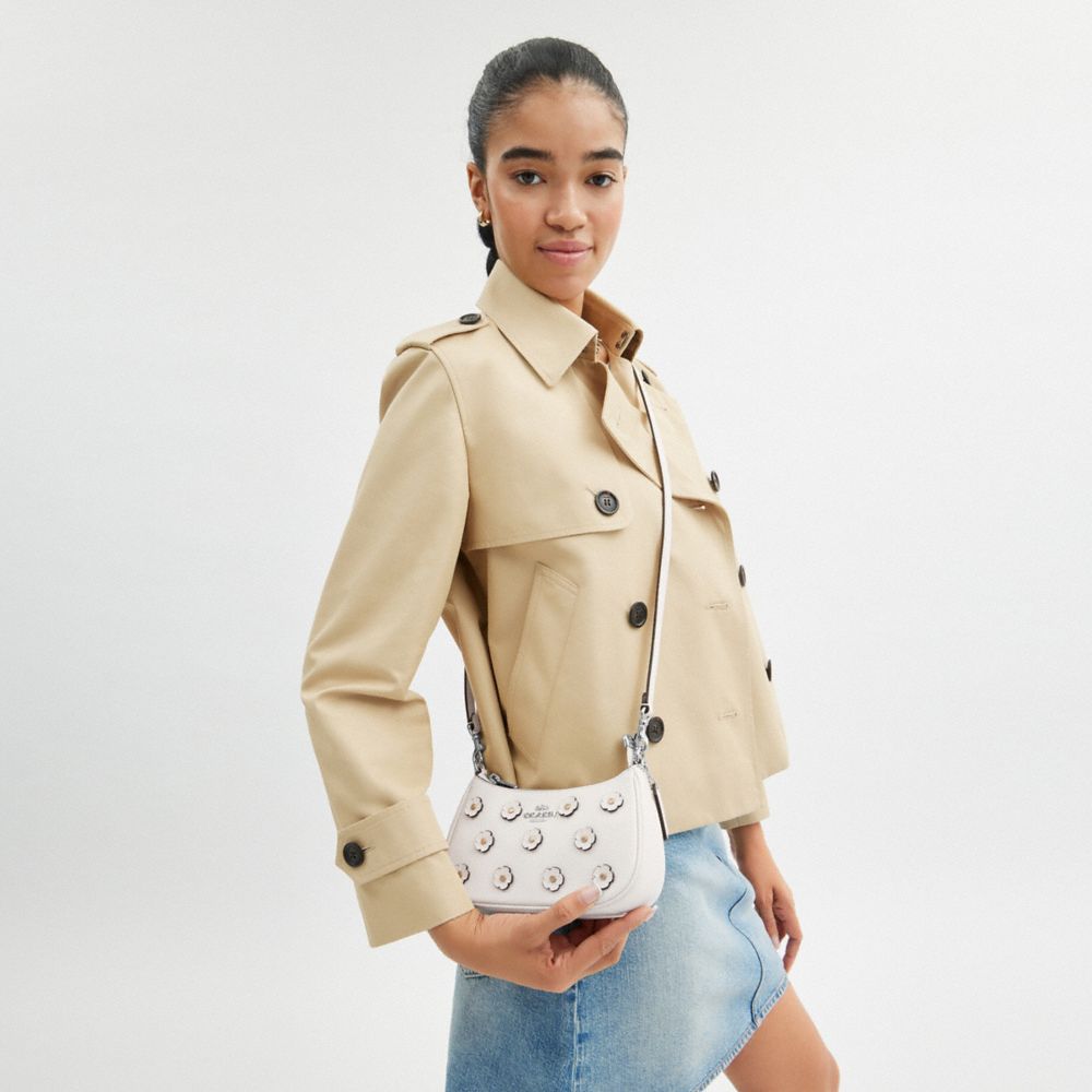Coach Teri Mini Crossbody Bag With Floral Applique Silver Chalk