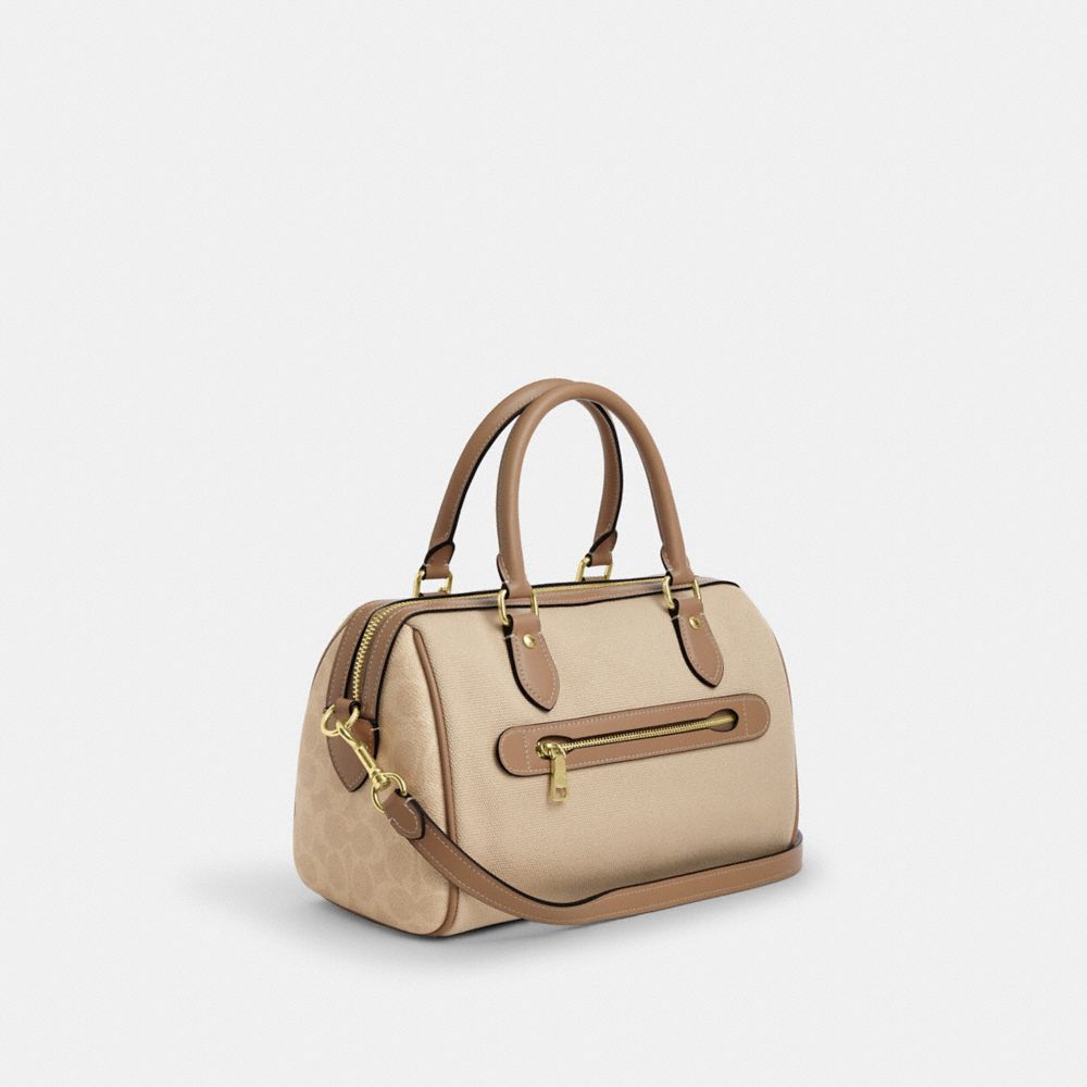 Coach Rowan Satchel Bag In Colorblock Gold Dark Natural Multi