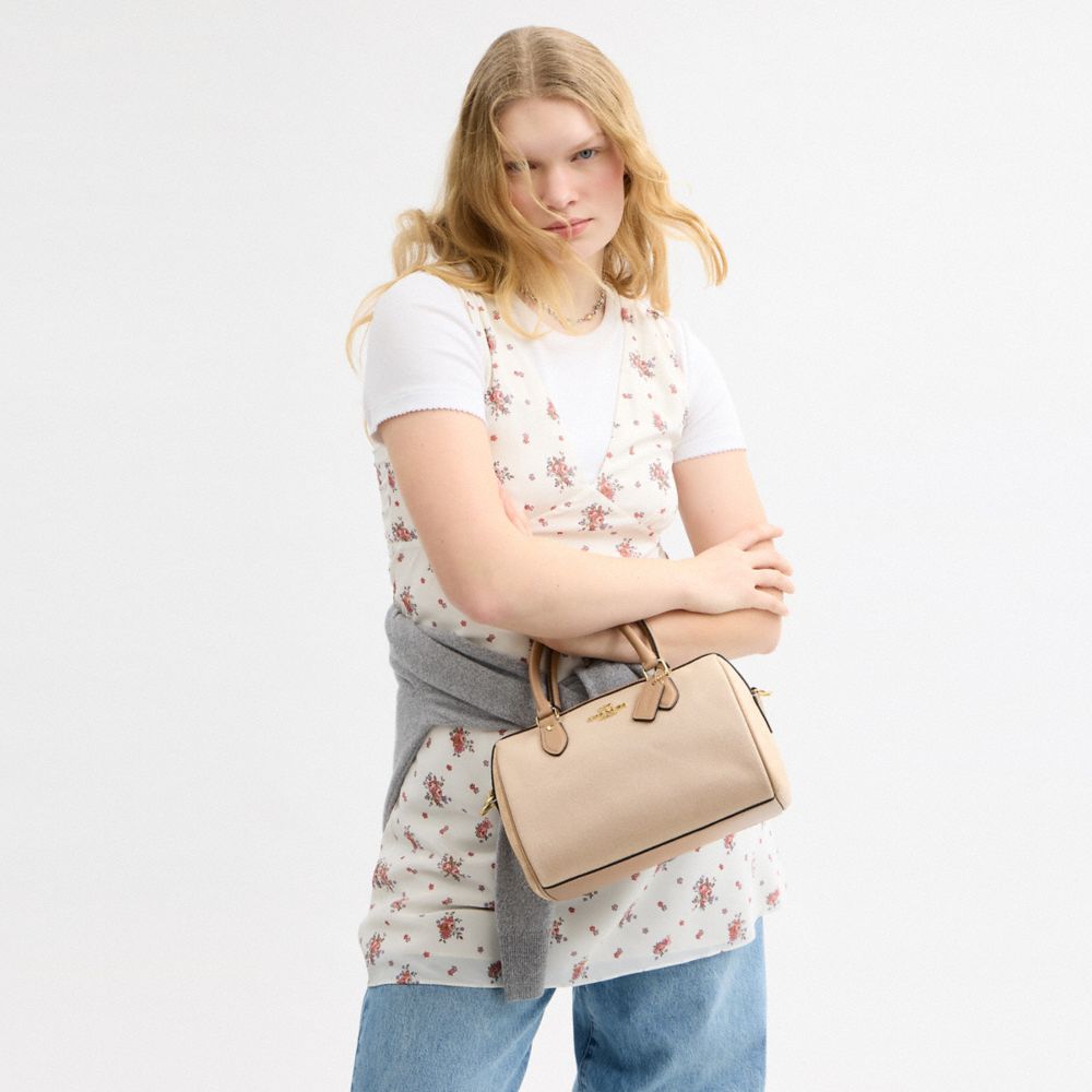 Coach Rowan Satchel Bag In Colorblock Gold Dark Natural Multi