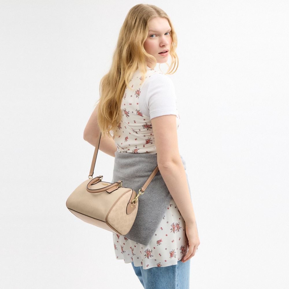 Coach Rowan Satchel Bag In Colorblock Gold Dark Natural Multi