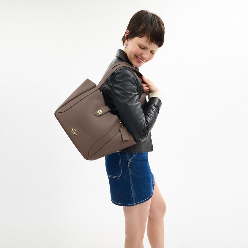 Coach Hadley Turnlock Tote Bag Gold Dark Stone