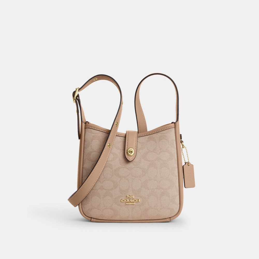 Coach Hadley Mini Crossbody Bag With Signature Canvas Gold Dark Natural Multi
