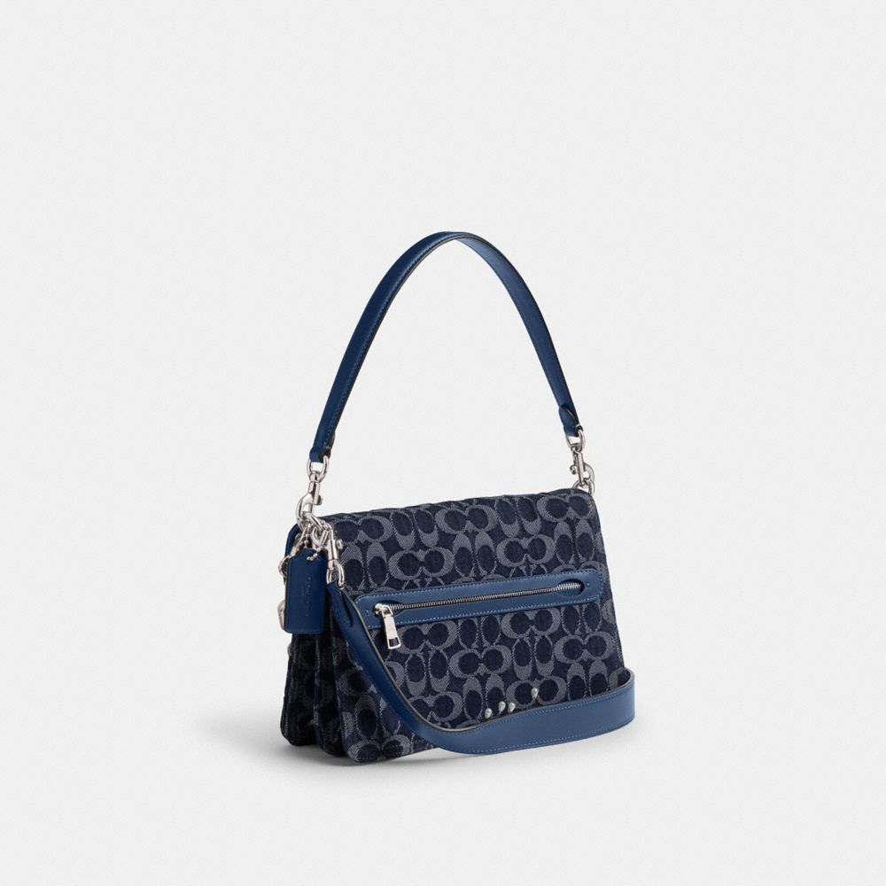 Coach Chain Tabby Shoulder Bag In Signature Denim Silver Deep Blue Multi