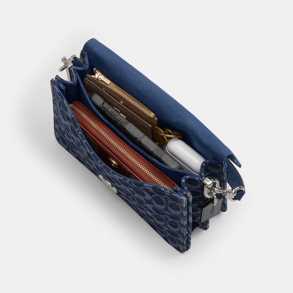 Coach Chain Tabby Shoulder Bag In Signature Denim Silver Deep Blue Multi