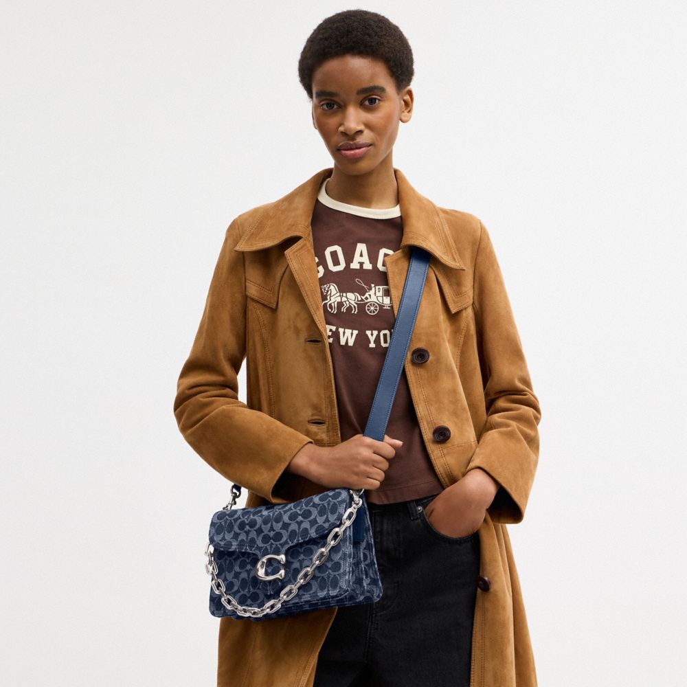 Coach Chain Tabby Shoulder Bag In Signature Denim Silver Deep Blue Multi