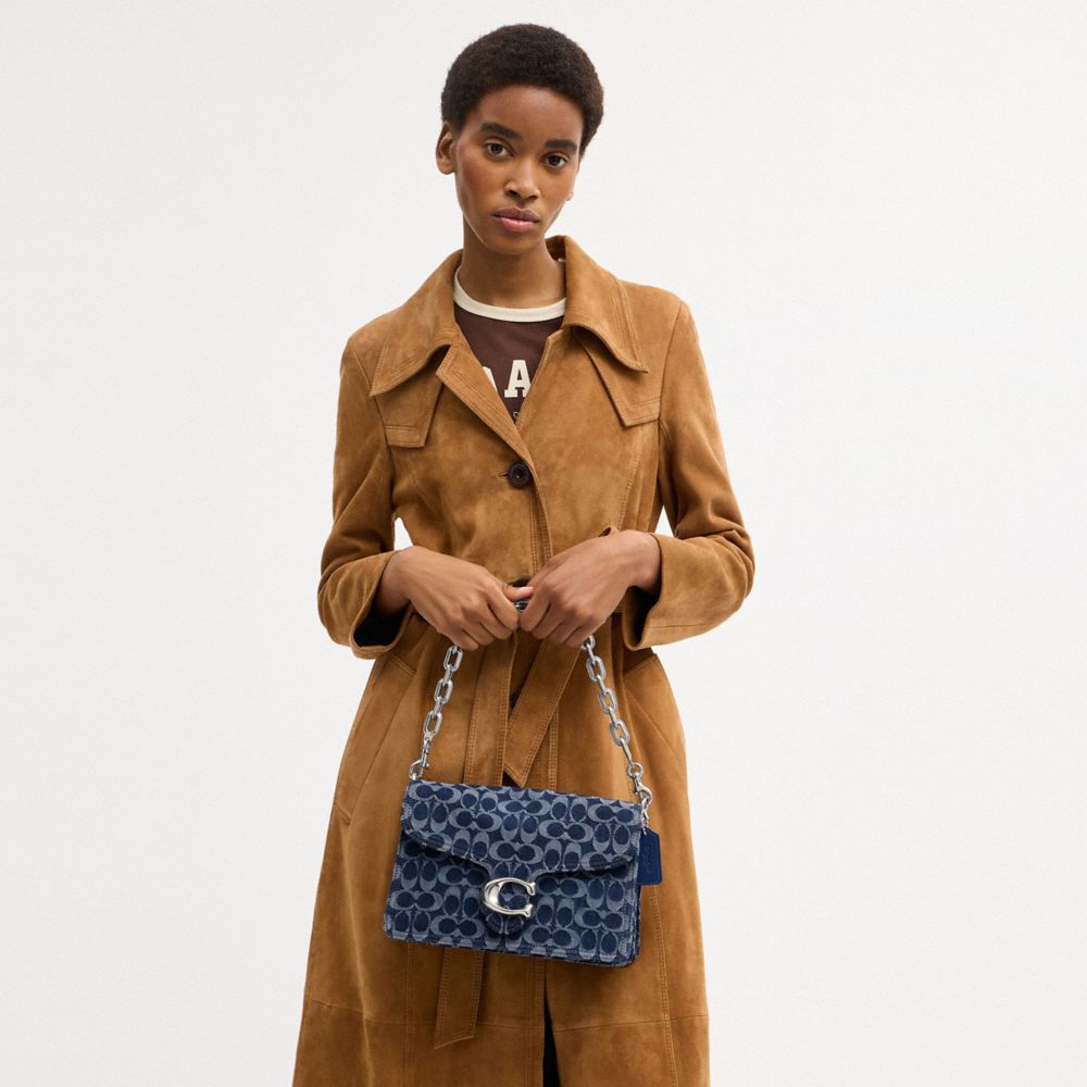 Coach Chain Tabby Shoulder Bag In Signature Denim Silver Deep Blue Multi