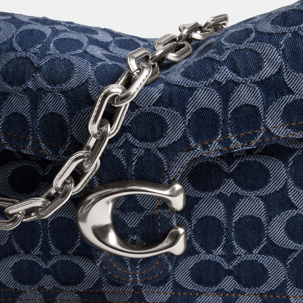 Coach Chain Tabby Shoulder Bag In Signature Denim Silver Deep Blue Multi