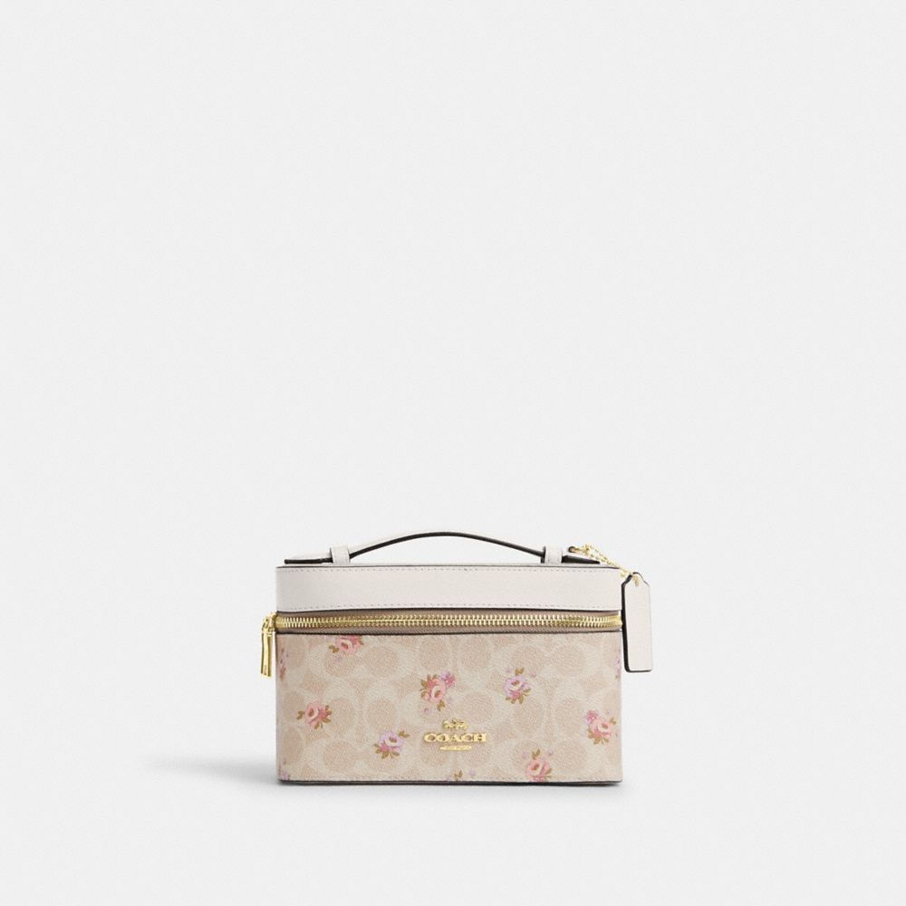 Coach Cosmetic Case In Signature Canvas With Floral Print Gold Sand Multi