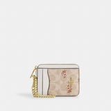 Coach Zip Card Case In Signature Canvas With Floral Print Gold Sand Multi