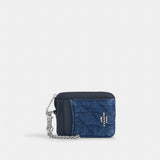 Coach Zip Card Case With Quilting Silver Denim