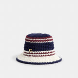 Coach Stripe Crochet Bucket Hat Navy Multi