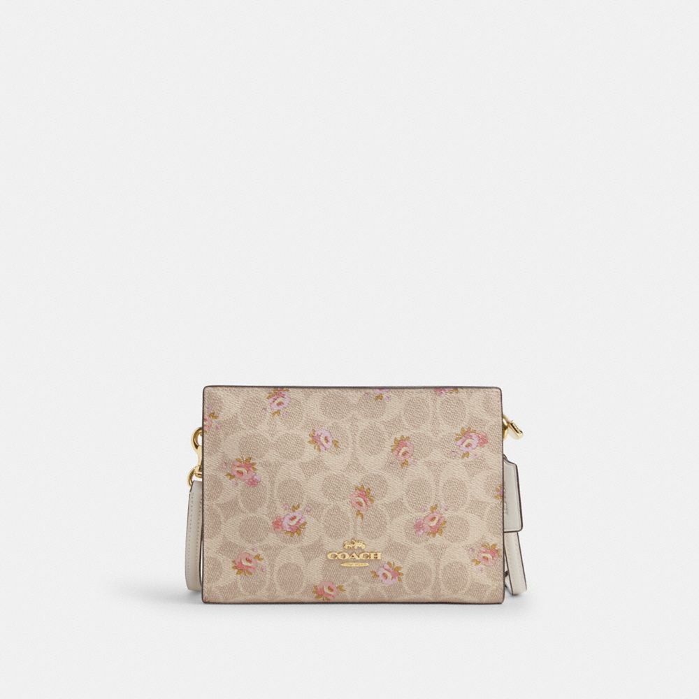 Coach Slim Crossbody Bag In Signature Canvas With Floral Print Gold Sand Multi