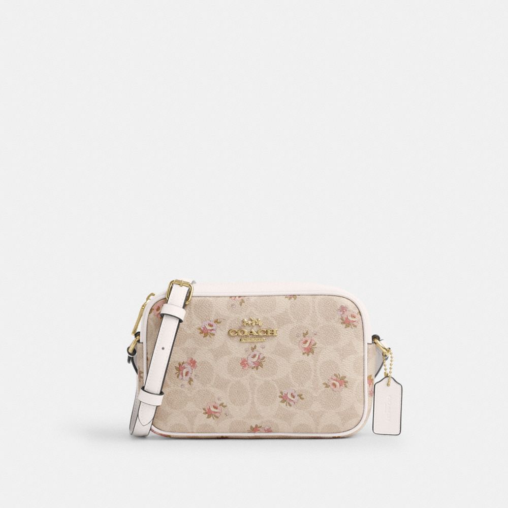 バッグ COACH Jamie Camera Bag Floral Print Coach Mini Jamie Camera Bag In Signature Canvas With Floral Print Gold