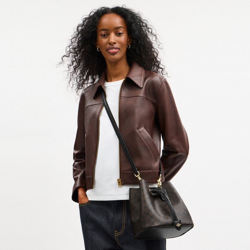 Coach Rowan Bucket Bag In Signature Canvas Gold Walnut Black