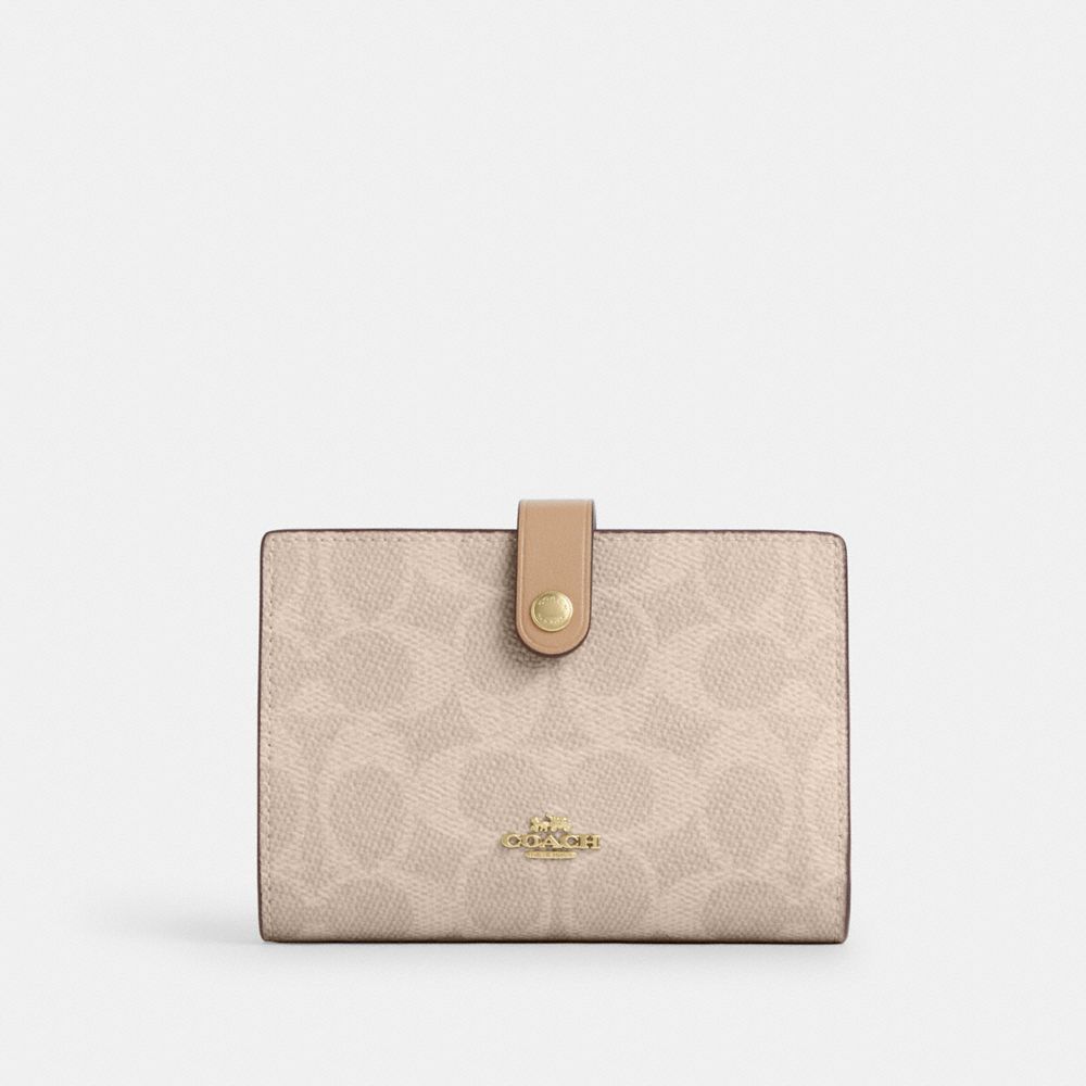 Coach 2 In 1 Wallet In Blocked Signature Canvas Gold Sand Tan