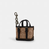 Coach Mini Warner Tote Bag Charm In Signature Canvas Gunmetal Tan Black