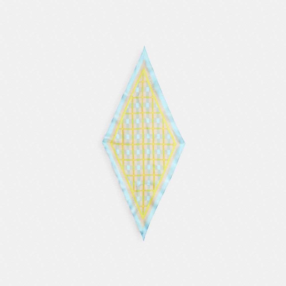 Coach Maude Plaid Print Silk Diamond Scarf Blue
