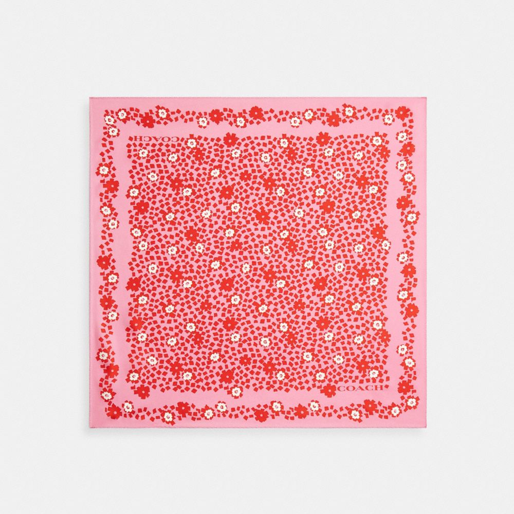 Coach Country Club Floral Print Silk Bandana Pink Red