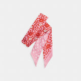 Coach Country Club Floral Print Silk Skinny Scarf Pink Red