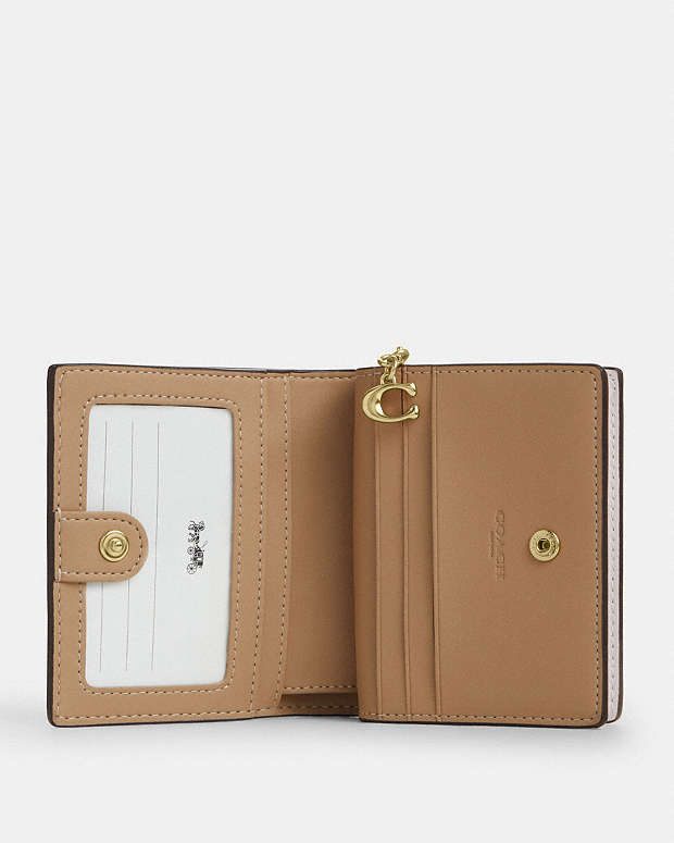 Coach Snap Wallet With Shell Print Coated Canvas-Gold-Chalk Multi