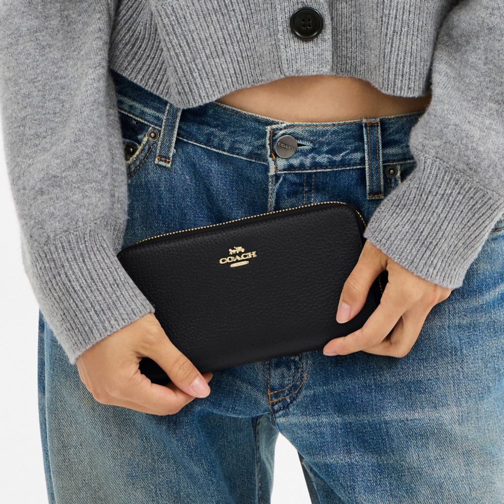 Coach Long Zip Around Wallet With Detachable Card Case Gold Black