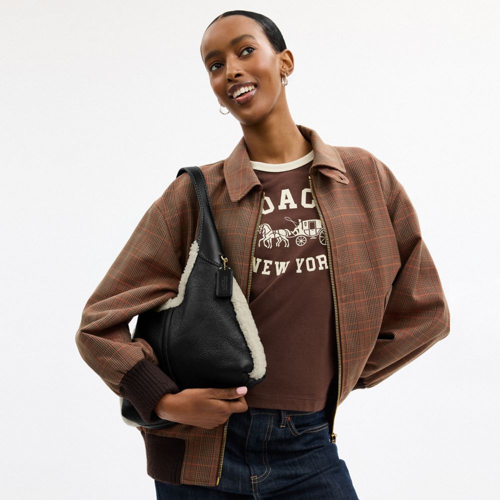 Coach Brooklyn Shoulder Bag 28 In Shearling Brass Black Natural