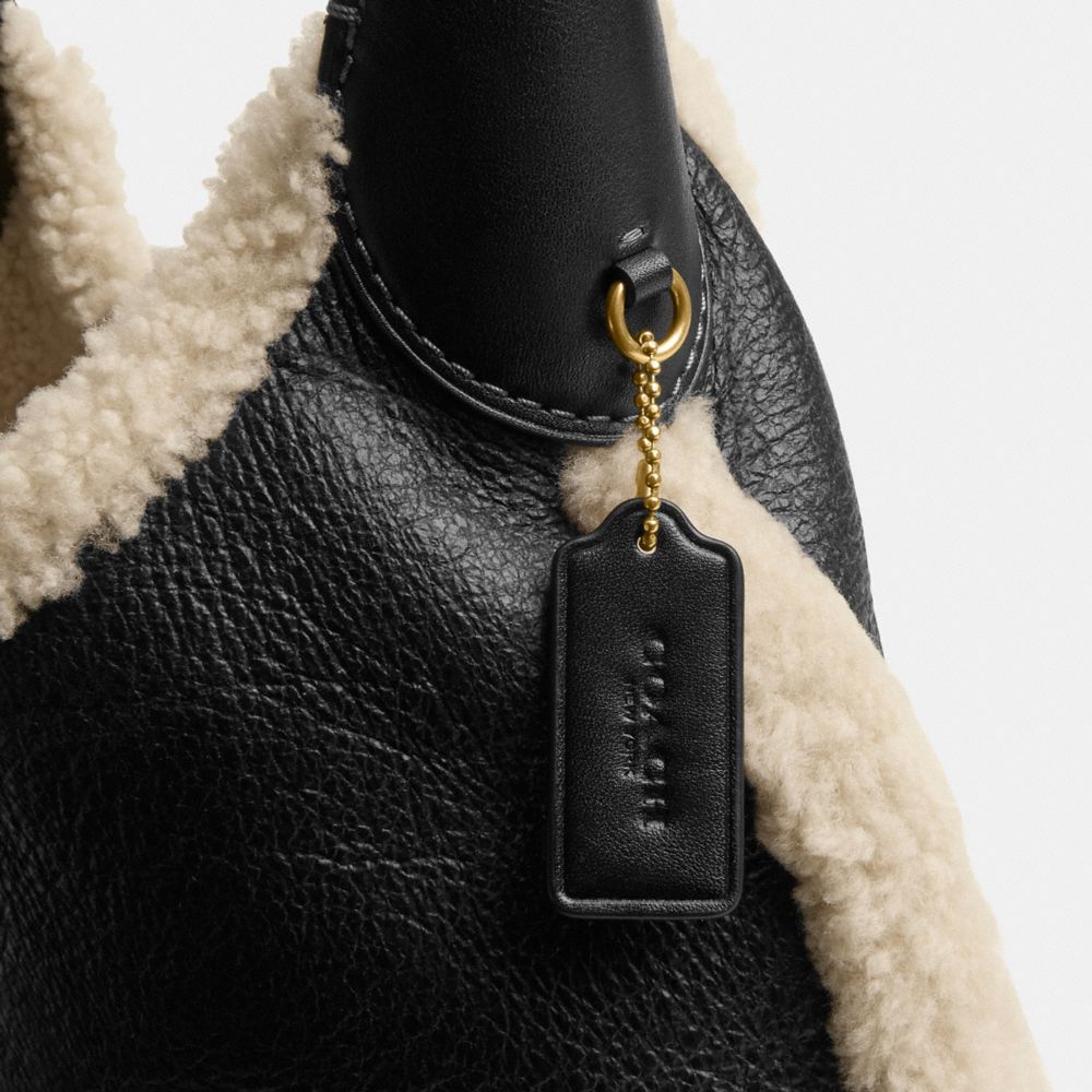 Coach Brooklyn Shoulder Bag 28 In Shearling Brass Black Natural