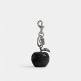 Coach Crystal Apple Bag Charm Silver Black