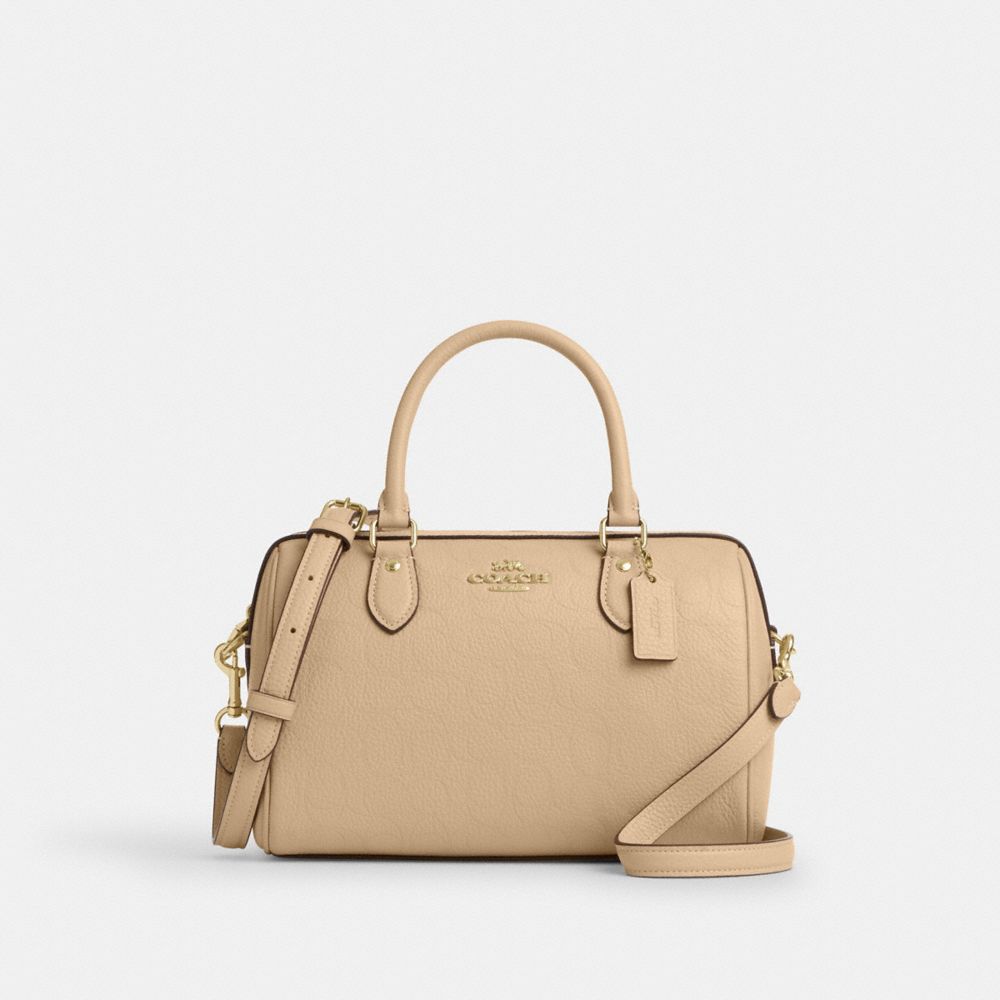 Coach Rowan Satchel Bag In Signature Leather Gold Oat