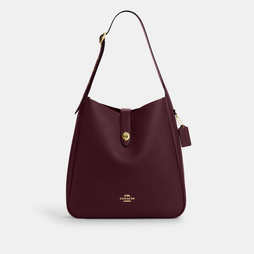 Coach Hadley Large Shoulder Bag Gold Dark Wine