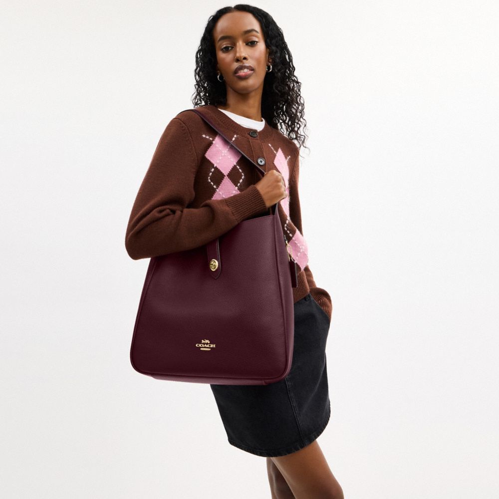 Coach Hadley Large Shoulder Bag Gold Dark Wine