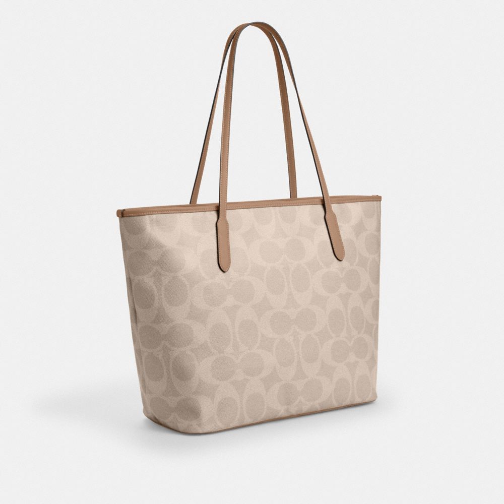 Coach Large City Tote Bag In Maxi Signature Canvas Silver Sand Taupe