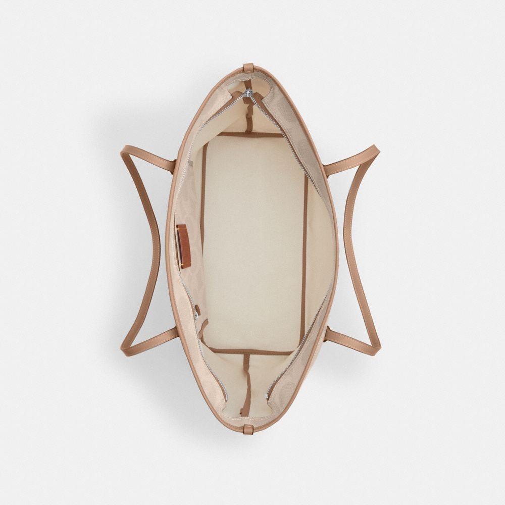 Coach Large City Tote Bag In Maxi Signature Canvas Silver Sand Taupe