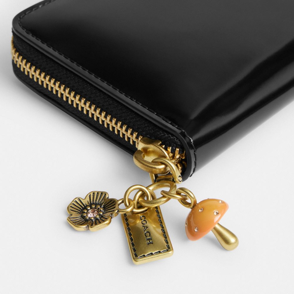 Coach Essential Slim Accordion Zip Wallet With Charms Brass Black